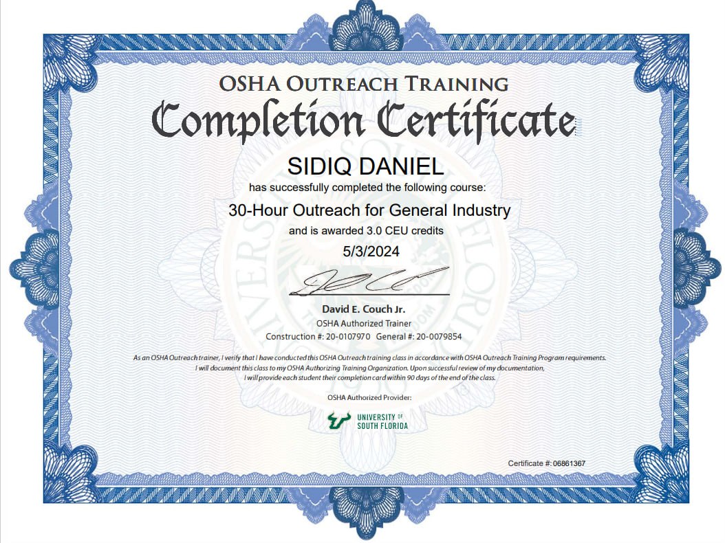 OSHA 30 Occupational Safety Certification